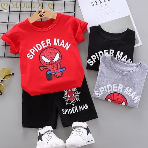 Baby Clothes Set Cartoon Spiderman Print Baby Boy Summer Clothes T-shirt+shorts Kids Clothing Sets Toddler Boys Summer Clothes