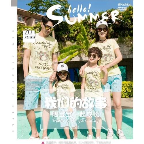 Parent-child summer dress new explosion models childrens cotton short-sleeved cartoon couple comfort suit a family of four