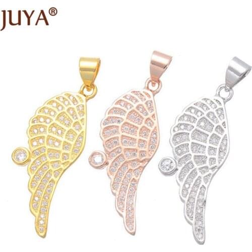 Fashion Single Angel wing Charms Pendant CZ Paved Crystal Pendants For Jewelry Making Diy Necklace Findings Wholesale