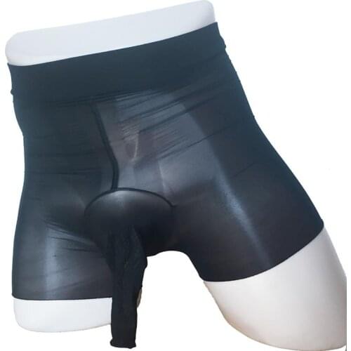 Men Oil Shiny Sheer Open Butt Penis Sheath Boxer Brief Stockings Shorts Silicone Studs Trunk Glossy Gay Fetish Underwear