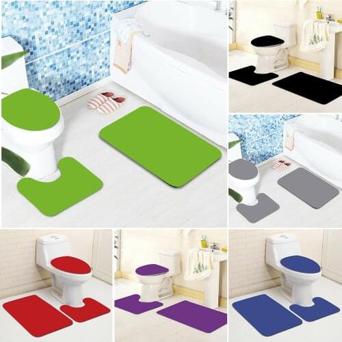 3Pcs/set Solid Color Toilet Seat Cover Set Absorbent Non-Slip Bathroom Rug Bath Mat Set Mat Flannel Floor Mats Home Decor