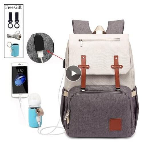 New Fashion With USB Mummy Daddy Diaper Bag Pure Large Waterproof Nursing Bag Travel Backpack Stroller Baby Care Nappy Bag