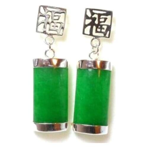 NEW Ladies Natural Green jade Fortune Stud Lucky Dangle Earrings