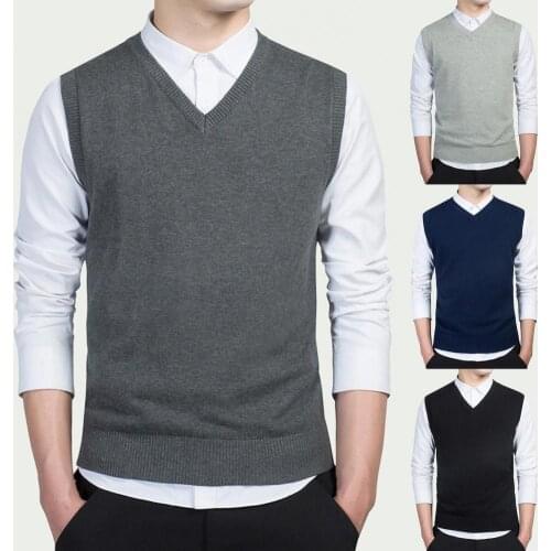 Autumn Winter Mens Sweater Vest Pullover Soft Solid Color Casual V Neck Knitted Sweater Men Sleeveless Vest Coat chaleco hombre
