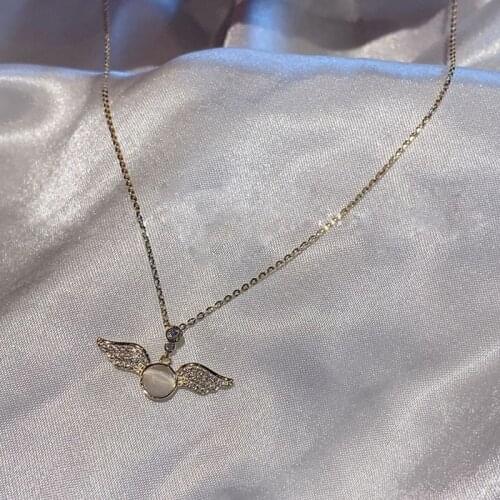Fashion Womens S925 Silver Angel Wings Opal Gold Pendant Personalized Necklaces XL281