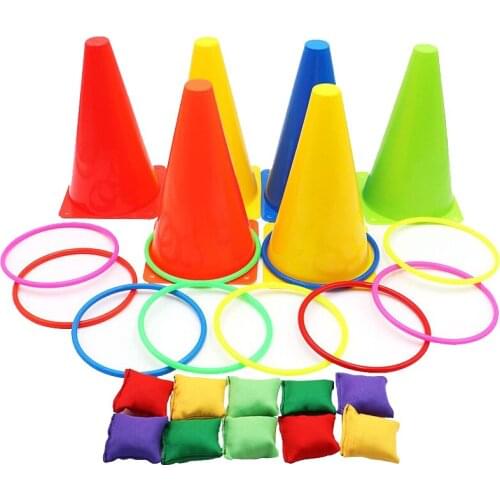 Rainbow Ring Stacking Game Amusement Park Sports Sandbag Throwing Toys Exercise Outdoor Family Games Rainbow Plastic Rings Set