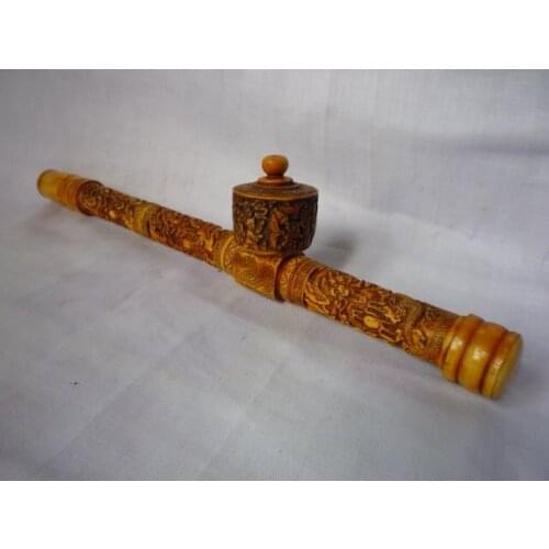Rare Qing Dynasty Bone Sculpture pipe,1842