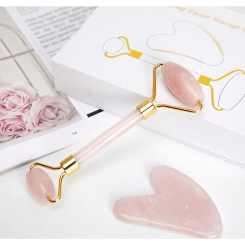 Natural Rose Quartz Jade Roller Facial Body Massager Roller Jade Stone Gua sha Board Scraper Face Lifting Beauty Massage Tool