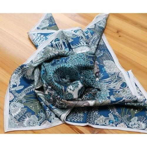 Blue Prints 100% Silk Scarf Neckerchief Women Lady Spring Fashion Scarves Shawl