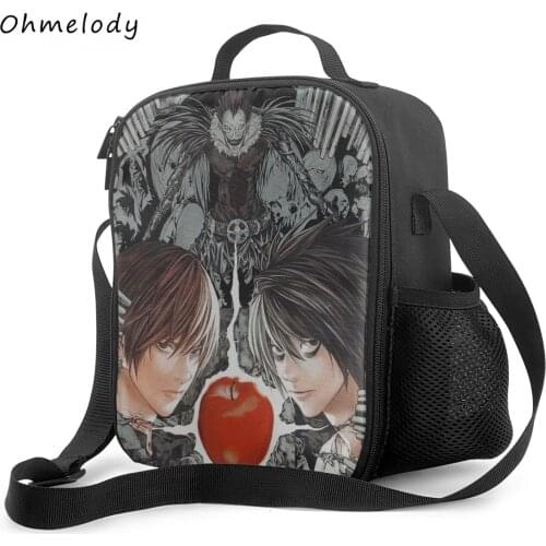Death Note Anime Boys Girls Lunch Bags for School Cartoon Insulated Crossbody Work Lunch Bags Cooler Bag for Picnic Hiking Party