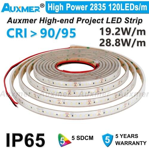 High Power 2835 120LEDs/m LED Strip,IP65,CRI95/90 600LEDs/Reel,19.2W/m,5meter/Reel Silicone Waterproof LED Flexible Strip