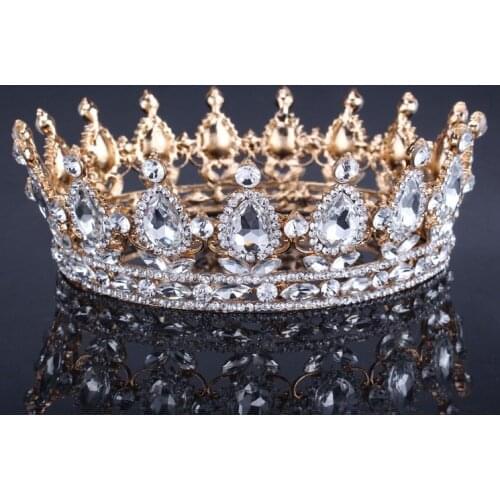 Vintage Baroque Queen King Bride Tiara Crown For Women Headdress Prom Bridal Wedding Tiaras and Crowns Hair Jewelry Accessories