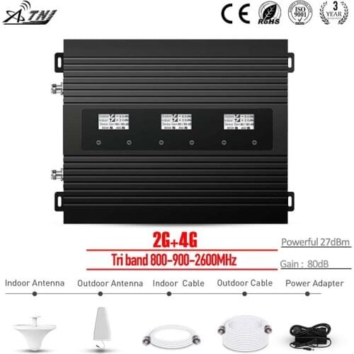 2021 New Tri Band High Power cellular signal amplifier 800/900/2600MHz 2G 4G Amplifier Cellphone Signal Booster Repeater