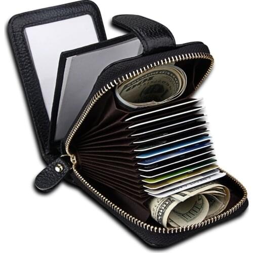 Men Business Card Holder Genuine Leather Credit Card Holder Women Zipper Pocket Unisex Card Case Zipper Coin Purse