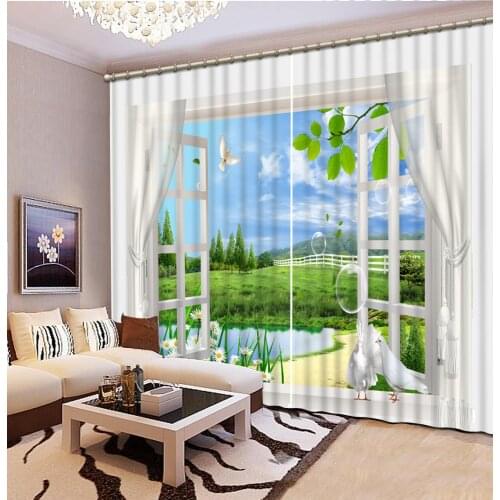 High-precision Shade Luxury 3D Window Curtain living room window curtains for bedroom Polyester Set with Hooks