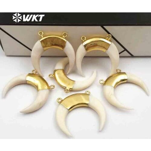 WT- P738fashion Mother of Pearl crescent horn pendant double hoops moon crescent pearl pendant wkt new models pendants for girl