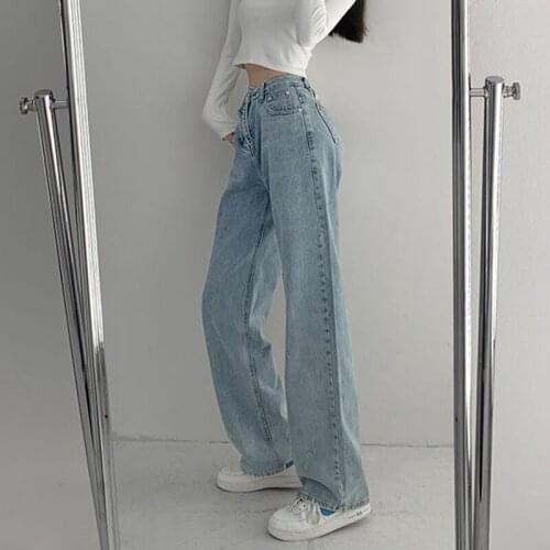 Women Fashion Jeans Trousers 2021Summer Retro High-waist Design Cross-waist Thin Straight Casual Wide-leg Denim Pants Streetwear