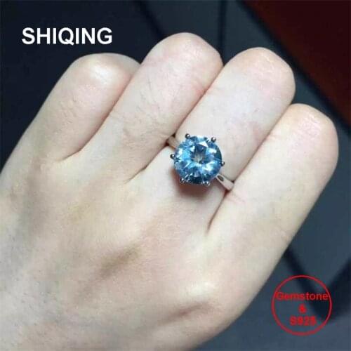 SHIQING Boutique 8mm nature topaz gemstone solitaire rings, 925 silver wedding rings for women