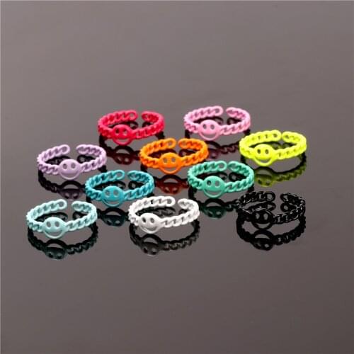 Hot Happy Smiley Faces Open Rings For Women vintage Cute Circle Hollow Smile Ring Party Girl Adjustable Punk Jewelry wholesale