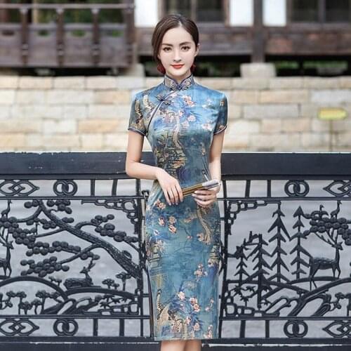 Women Summer Traditional Cheongsam Fashion Short Sleeve Vintage Dress Costumes Slim Plus Size Dresses M To 5XL