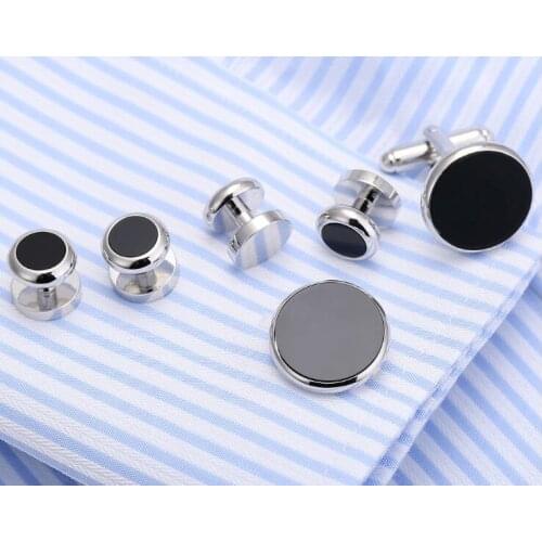 10sets/lot Classic Black Plating Cufflinks Collar Studs 6pcs Set Tuxedo Cuff Links Button Stud Set Mens Jewelry Accessory