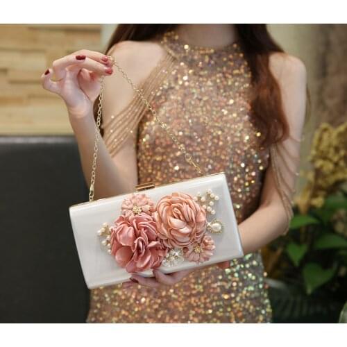 2021 Simple Women Flower Evening Bags Diamonds Beading Day Clutch Wedding Bridal Female New Design Handbags