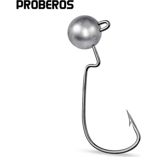 PROBEROS 5pcs Offset Hooks 3.5g 5g 7g 10g Barbed Shank Worm Lure Hook Barbed Wide Crank Jig Hook For Soft Worm Fishing Hooks