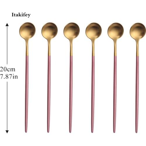 6/8pcs Thicken Small Stainless Steel Round Tea Coffee Spoon For Yogurt Ice Cream Dessert Long Handled Spoon set Cutlery Kitchen