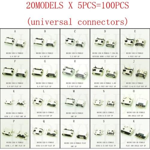 Promotion!100pcs/lot 20models micro USB 2.0 connector USB jack for mobile tabletels speakers etc charging socket