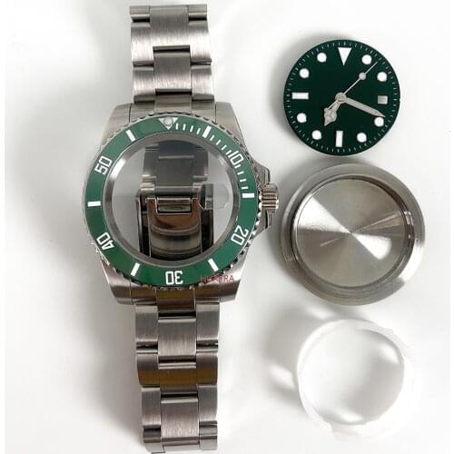 Watch accessories sapphire glass green ceramic ring 40 mm 316 brushed stainless steel case suitable for Meiyota8215Mingzhu2813