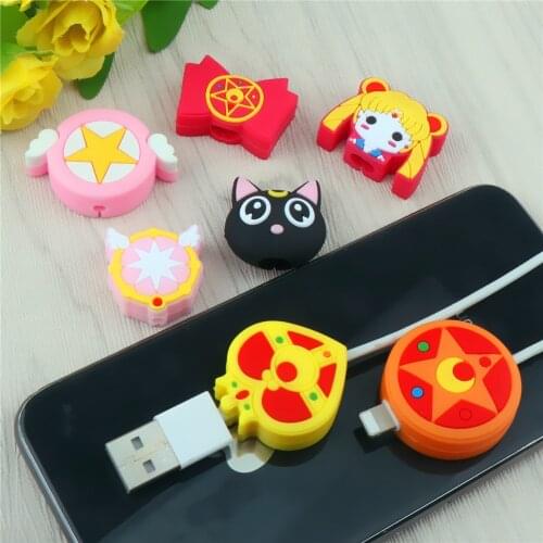 Anime Cartoon Cable Bite Protector For iPhone Organizer Holder Cute Sailor Moon Cable Winder Cover Data Line Cord Protective