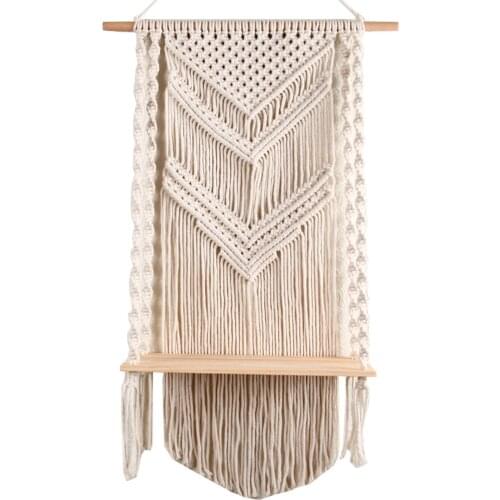 Boho Wood Shelf Tapestry Wall Art Cotton Rope Wood Floating Shelf Woven Tapestry turdy and durable Unique Design Ideal Gift