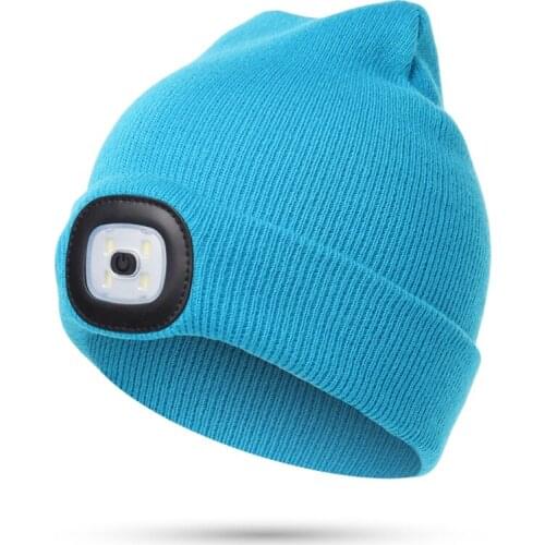 2021 New Child Headlight Cap 4 LED Night Lighting Beanie Hat with Light USB Rechargeable