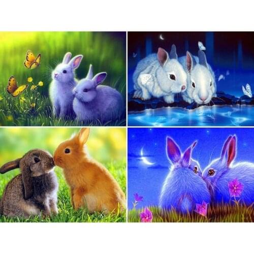 DIY Diamond Painting Kits Full Round With AB Drill Rabbits Diamond Embroidery Animals Rhinestones Pictures Beadwork Art Gift