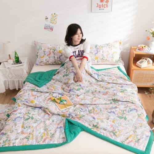 【 Summer Quilt】Washed Soft Cotton Blanket Duvet Air-Condition-Room Use Flora Print Single/Queen/King 150*200/180*220/200*230