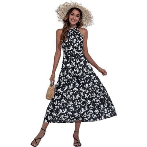 2021 Summer New Products Good Quality Womens Fashion Hot-Selling Sleeveless Halter Digital Printed Sexy Dress