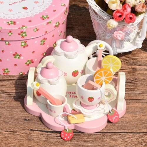 Miniature Dolls House Strawberry Afternoon Tea Set Kid Pretend Play Game Toy