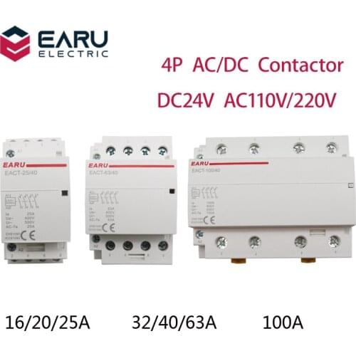 4P 16-100A AC 110V 220V 50/60Hz Din Rail Household AC Modular Contactor Switch Controller 4NO 4NC 2NO 2NC DIY Smart Home Hotel