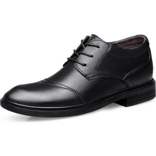 Mens Shoes Leather Low-top Derby Dress Shoes Cow Leather British Style Height Increasing Fashion Casual Formal Shoes