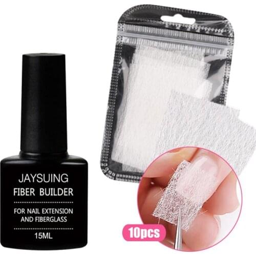 New 10Pcs Nail Care Fiberglass Silk Nails Wrap Stickers Nail Extension Fiber Glass With 15ml Fiber Builder Glue Gel Nail Art Kit