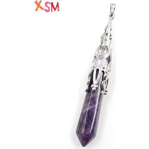 Xinshangmie Natural White Crystal Amethysts Lapis Lazuli Opal Stone Crystal Pendant Dowsing Reiki Healing Charm Filigree Pendant