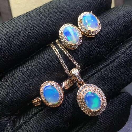 Natural Opal jewelry set Natural Real Opal 925 sterling silver 1pc pendant,1pc ring,2pcs Earring