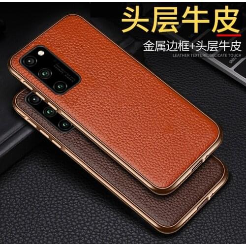 New Metal Frame + Full Grain Genuine Leather Cowhide Real Natural Cow Skin Back Cover For Huawei View 30 View30 Pro 5G Phone Bag