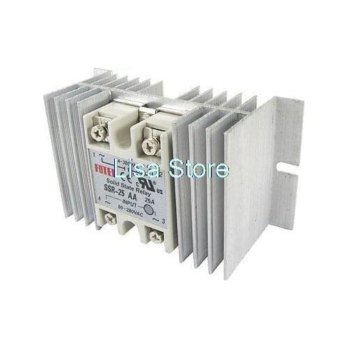 Single Phase Solid State Relay SSR 25A 80-280VAC 24-380VAC + Aluminum Heat Sink
