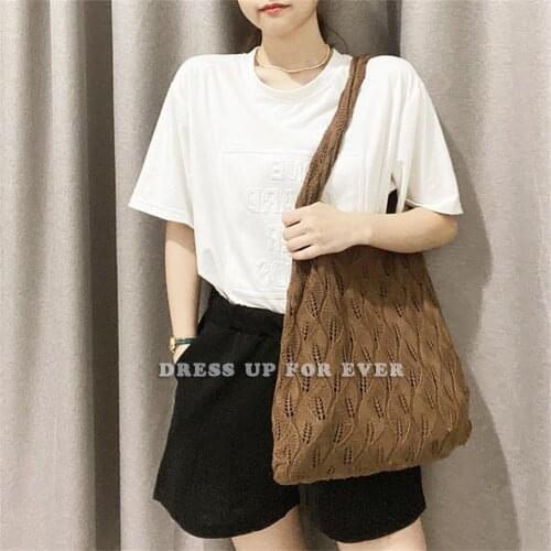 Hand-Woven Woolen Bag Women Handmade Hollow Handbag Bag Big Capacity Summer Tote Casual Travel Beach Shoulder Purses Female sac