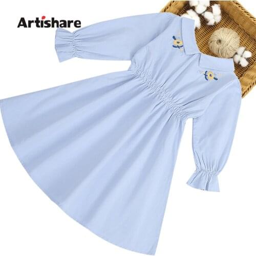 Big Girls Dress Floral Embroidery Dress For Girls Long Sleeve Dress For Children Spring Autumn Childrens Clothing