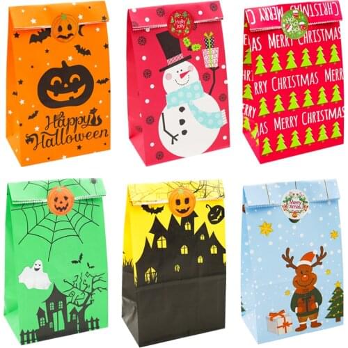 Christmas Halloween Gift Bag Wrapping Supplies Paper Food Gift Bags, Christmas Halloween Party Favors Decor
