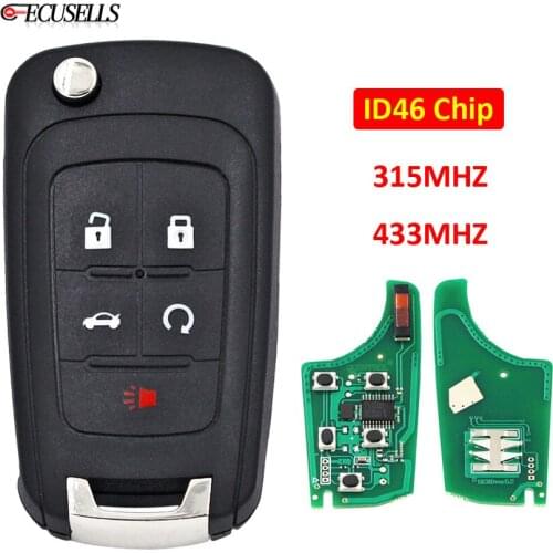5 Button Folding Flip Remote Key 315Mhz 433Mhz ID46 Chip for Chevrolet Camaro Cruze Equinox Impala Spark Sonic Volt Uncut Blade