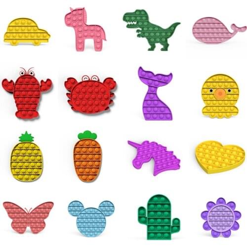Rainbow Push Bubble Fidget Antistress Toys Kids Unicorn Dinosaur Fidget Sensory Toy Autism Special Needs Stress Reliever