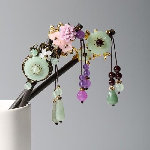 Retro Flower Wooden Hair pins Ornaments Peacock Hair Stick Hairpin Ethnic Handmade Headpiece Women Headwear Hair Accessories